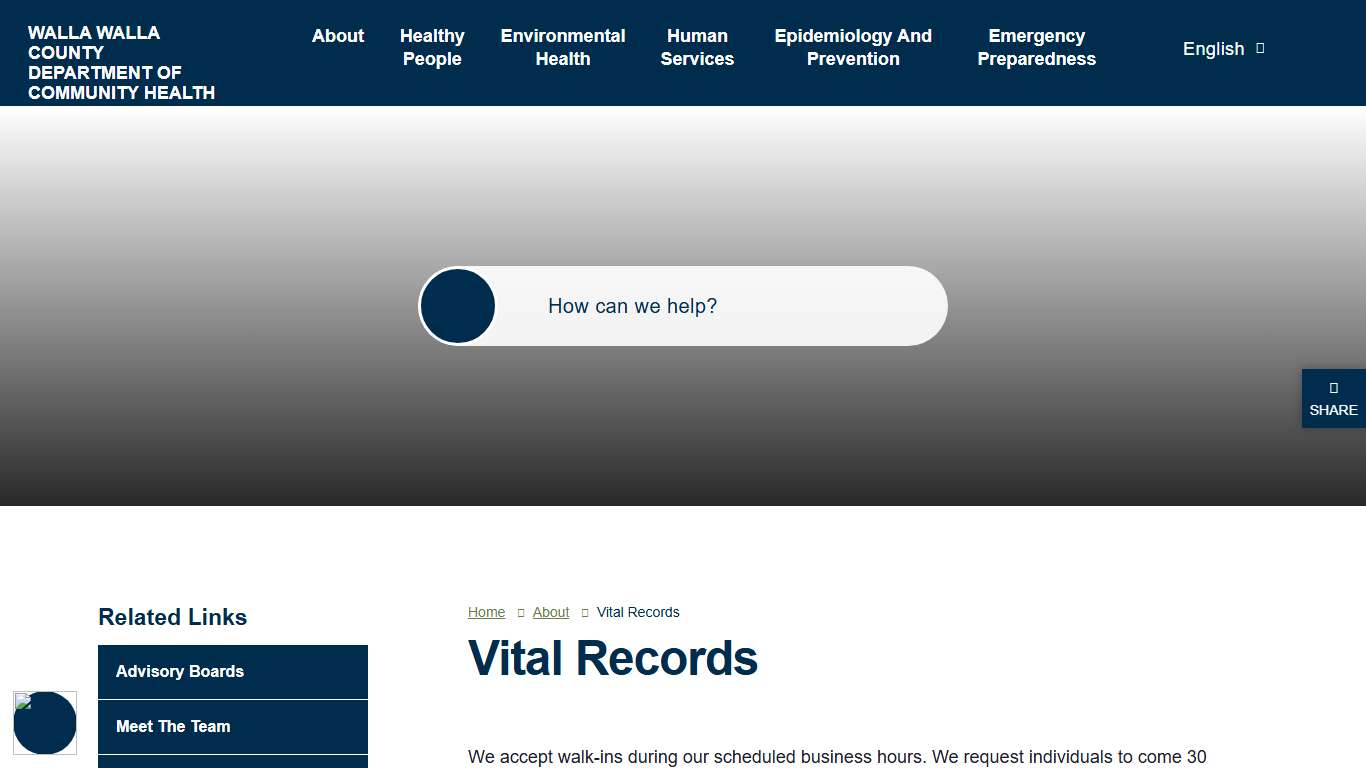 Vital Records Walla Walla County Department of Health WA