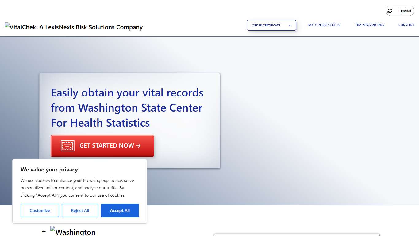 Washington State Center For Health Statistics (WA) Order Certificates - VitalChek