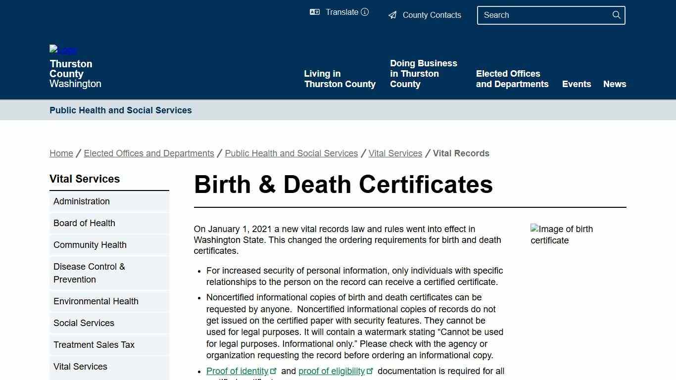 Birth & Death Certificates Thurston County